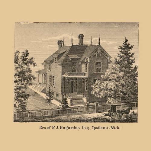 PJ Bogardus Esq. Residence, Ypsilanti, Michigan 1864 Old Town Map Custom Print - Washtenaw Co