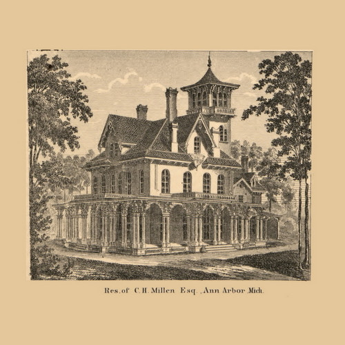 CH Millen Esq. Residence, Michigan 1864 Old Town Map Custom Print - Washtenaw Co