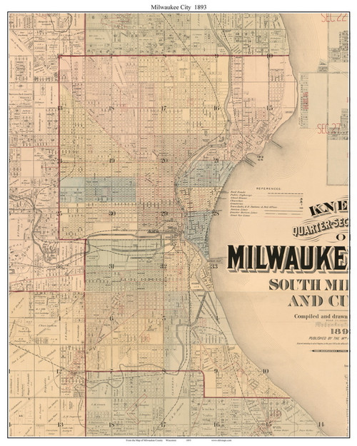 Milwaukee City, Wisconsin 1893 Old Town Map Custom Print - Milwaukee Co