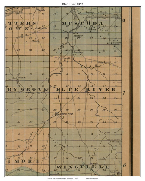 Blue River, Wisconsin 1857 Old Town Map Custom Print - Grant Co