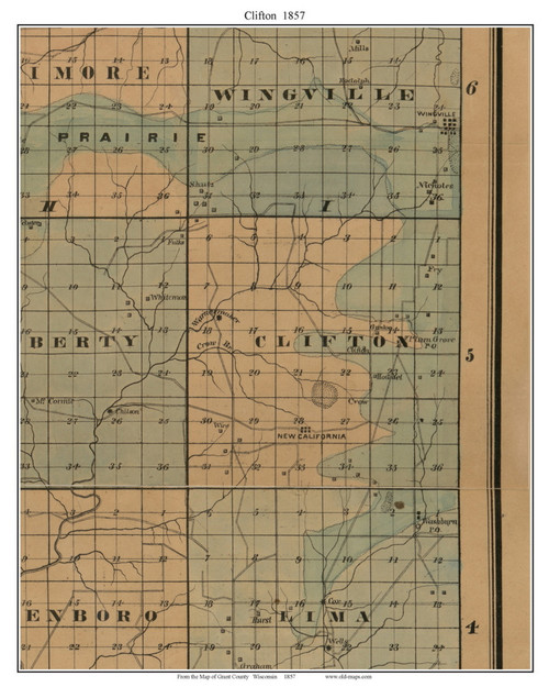 Clifton, Wisconsin 1857 Old Town Map Custom Print - Grant Co