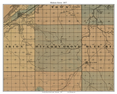 Hickory Grove, Wisconsin 1857 Old Town Map Custom Print - Grant Co