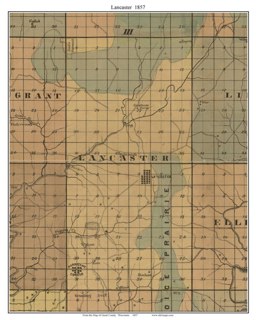 Lancaster, Wisconsin 1857 Old Town Map Custom Print - Grant Co