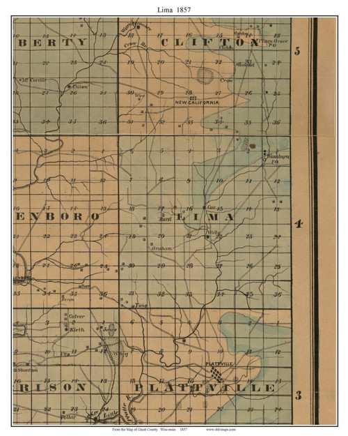 Lima, Wisconsin 1857 Old Town Map Custom Print - Grant Co