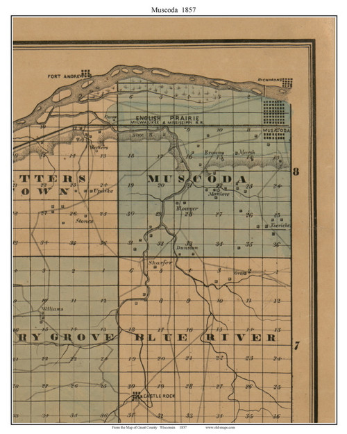 Muscoda, Wisconsin 1857 Old Town Map Custom Print - Grant Co