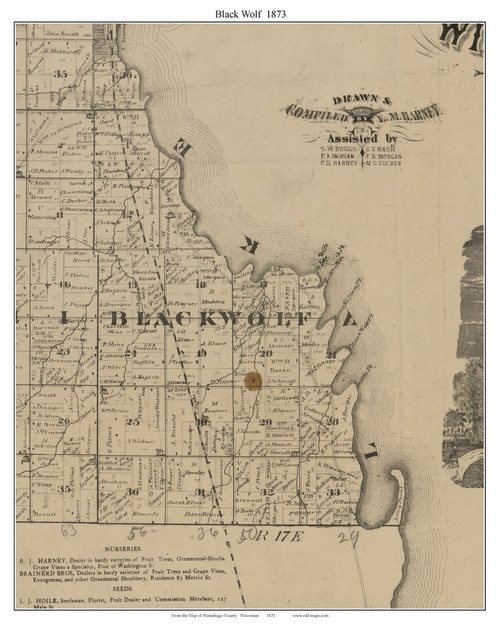 Black Wolf, Wisconsin 1873 Old Town Map Custom Print - Winnebago Co