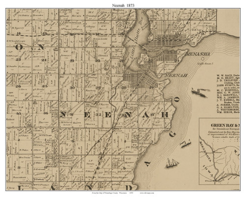 Neenah, Wisconsin 1873 Old Town Map Custom Print - Winnebago Co