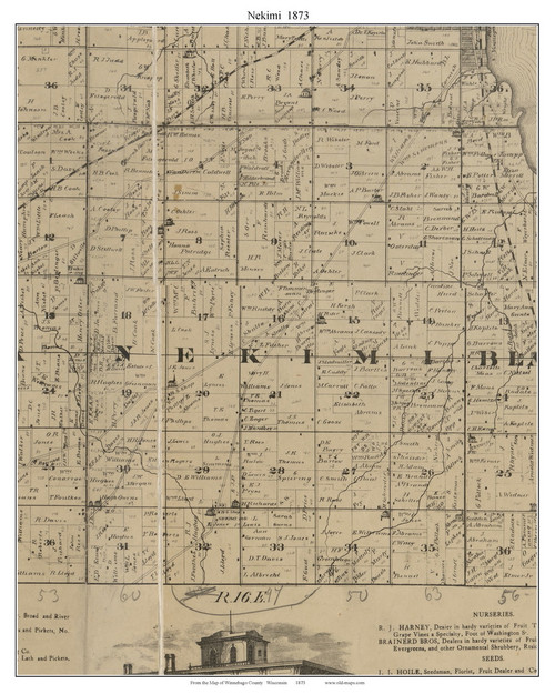 Nekimi, Wisconsin 1873 Old Town Map Custom Print - Winnebago Co