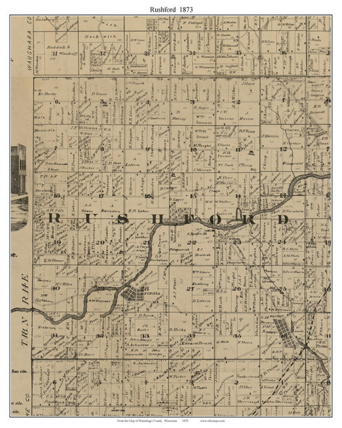 Rushford, Wisconsin 1873 Old Town Map Custom Print - Winnebago Co