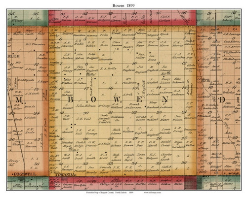 Bowen, North Dakota 1899 Old Town Map Custom Print - Sargent Co