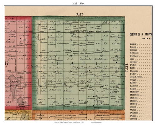 Hall, North Dakota 1899 Old Town Map Custom Print - Sargent Co