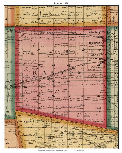 Ransom, North Dakota 1899 Old Town Map Custom Print - Sargent Co