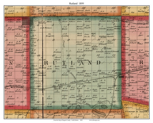 Rutland, North Dakota 1899 Old Town Map Custom Print - Sargent Co