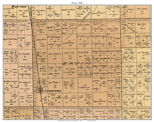 Ervin, North Dakota 1900 Old Town Map Custom Print - Traill Co