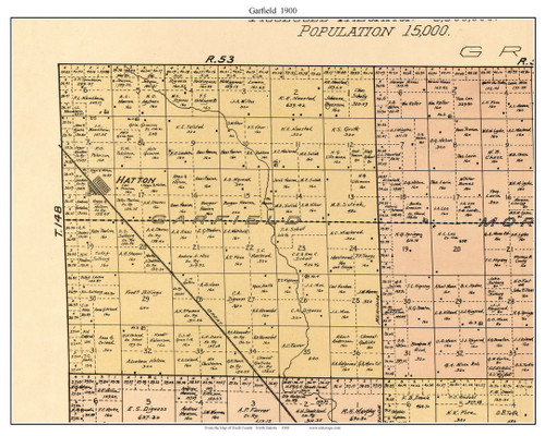 Garfield, North Dakota 1900 Old Town Map Custom Print - Traill Co