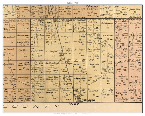 Kelso, North Dakota 1900 Old Town Map Custom Print - Traill Co