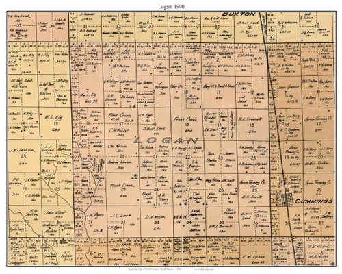 Logan, North Dakota 1900 Old Town Map Custom Print - Traill Co