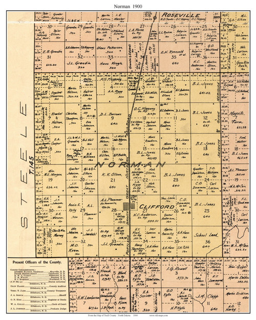 Norman, North Dakota 1900 Old Town Map Custom Print - Traill Co