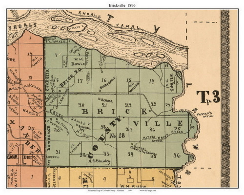 Brickville, Alabama 1896 Old Town Map Custom Print - Colbert Co