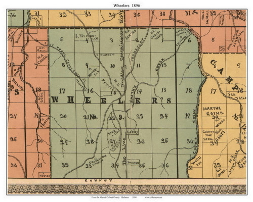 Wheelers, Alabama 1896 Old Town Map Custom Print - Colbert Co