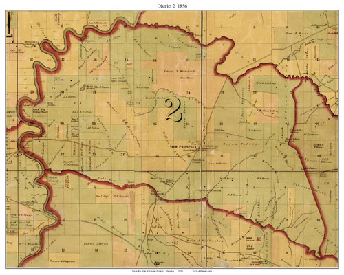 District 2, Alabama 1856 Old Town Map Custom Print - Greene Co