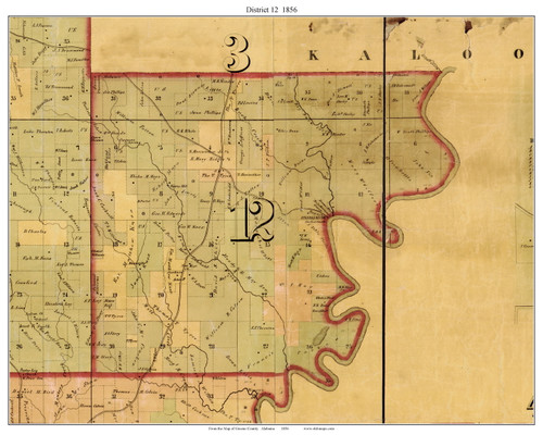 District 12, Alabama 1856 Old Town Map Custom Print - Greene Co