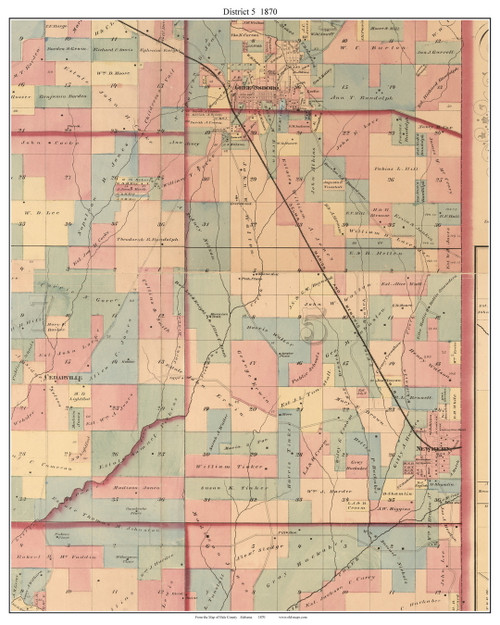 District 5, Alabama 1870 Old Town Map Custom Print - Hale Co.