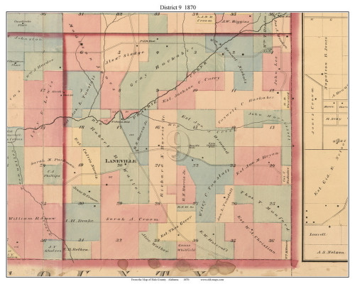 District 9, Alabama 1870 Old Town Map Custom Print - Hale Co.