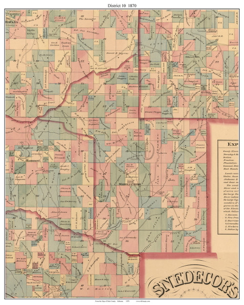 District 10, Alabama 1870 Old Town Map Custom Print - Hale Co.