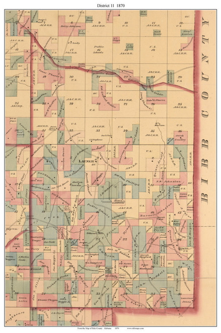 District 11, Alabama 1870 Old Town Map Custom Print - Hale Co.