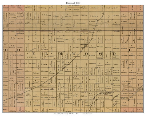 Elmwood, Nebraska 1894 Old Town Map Custom Print - Cass Co