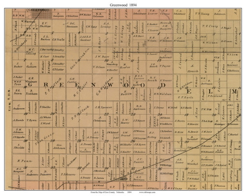 Greenwood, Nebraska 1894 Old Town Map Custom Print - Cass Co