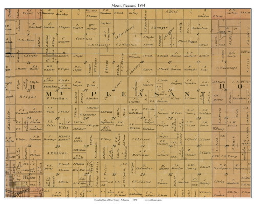 Mount Pleasant, Nebraska 1894 Old Town Map Custom Print - Cass Co