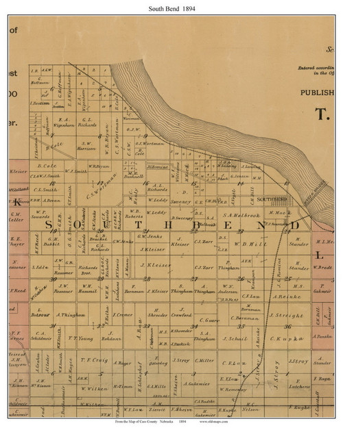 South Bend, Nebraska 1894 Old Town Map Custom Print - Cass Co