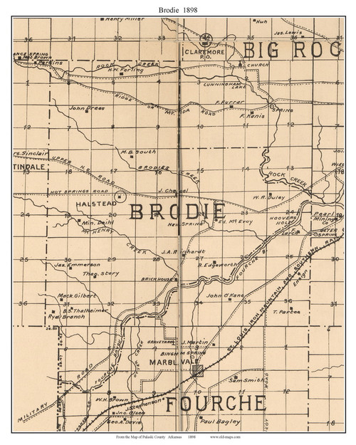 Brodie, Arkansas 1898 Old Town Map Custom Print - Pulaski Co.