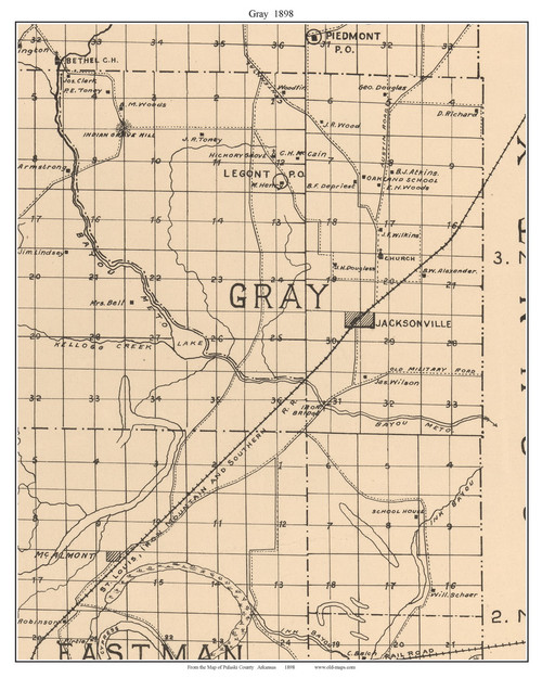 Gray, Arkansas 1898 Old Town Map Custom Print - Pulaski Co.