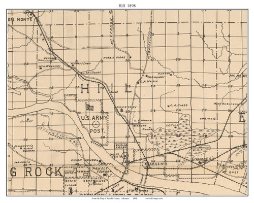 Hill, Arkansas 1898 Old Town Map Custom Print - Pulaski Co.