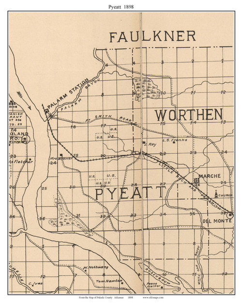 Pyeatt, Arkansas 1898 Old Town Map Custom Print - Pulaski Co.