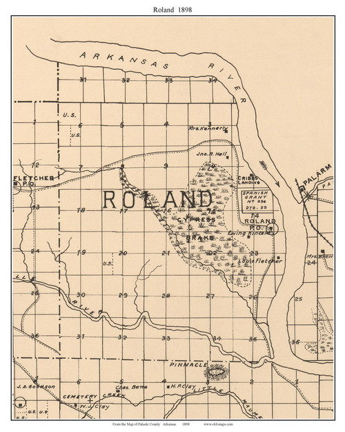 Roland, Arkansas 1898 Old Town Map Custom Print - Pulaski Co.