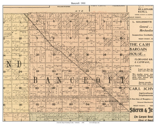 Bancroft, Nebraska 1900 Old Town Map Custom Print - Cuming Co