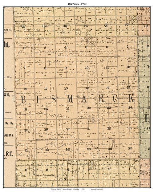 Bismarck, Nebraska 1900 Old Town Map Custom Print - Cuming Co