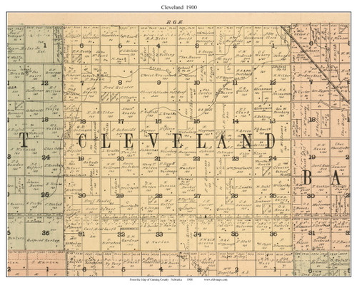 Cleveland, Nebraska 1900 Old Town Map Custom Print - Cuming Co