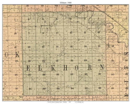 Elkhorn, Nebraska 1900 Old Town Map Custom Print - Cuming Co