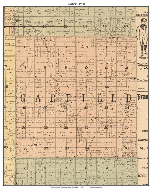 Garfield, Nebraska 1900 Old Town Map Custom Print - Cuming Co