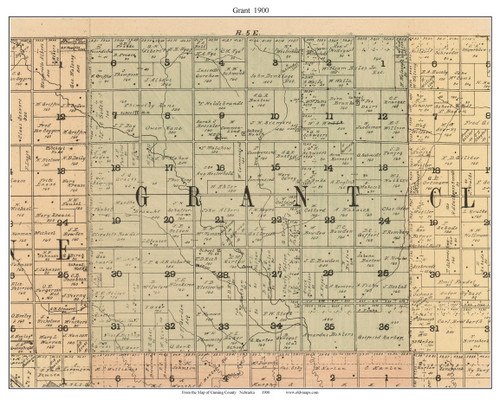 Grant, Nebraska 1900 Old Town Map Custom Print - Cuming Co