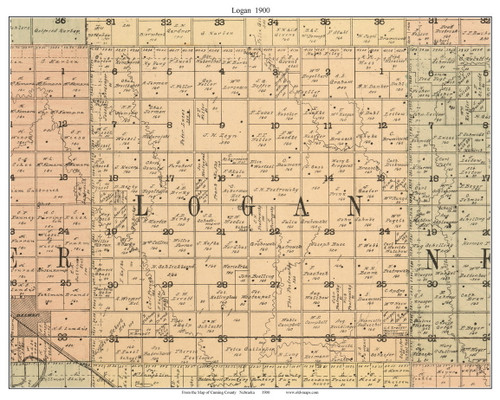 Logan, Nebraska 1900 Old Town Map Custom Print - Cuming Co