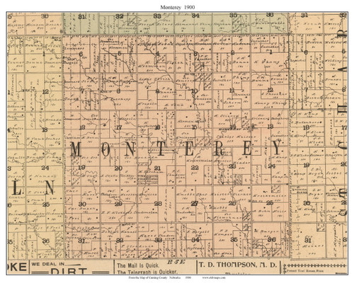 Monterey, Nebraska 1900 Old Town Map Custom Print - Cuming Co