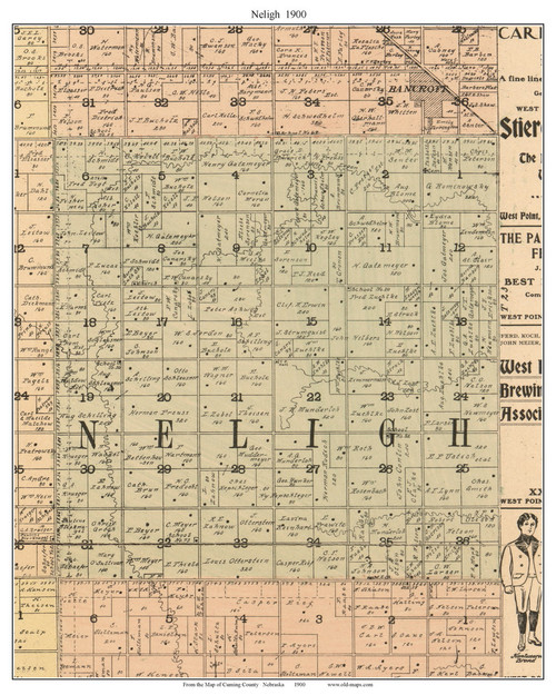 Neligh, Nebraska 1900 Old Town Map Custom Print - Cuming Co