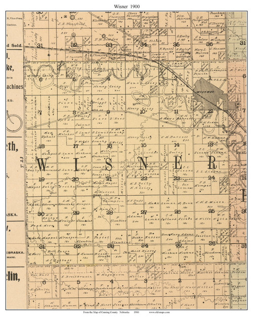 Wisner, Nebraska 1900 Old Town Map Custom Print - Cuming Co