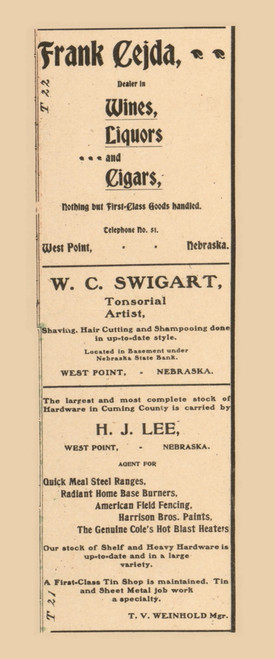 Advertisements #16, Nebraska 1900 Old Town Map Custom Print - Cuming Co